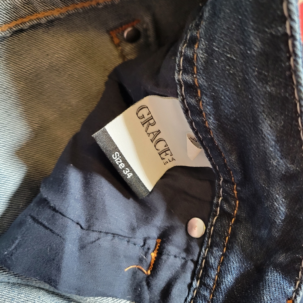 Grace in LA Women's Boot Cut Jeans - Dark Blue with Embellished Trim - Picture 7 of 7